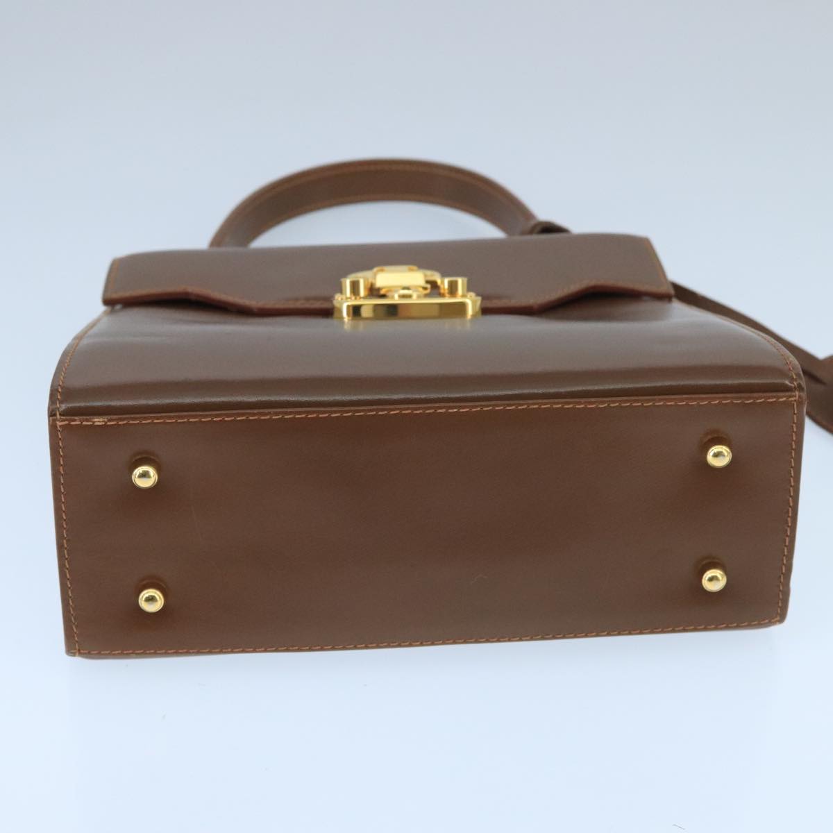 GUCCI Ready Lock Hand Bag Leather 2way Brown Gold hk1714
