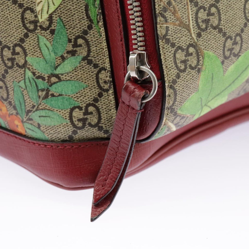 GUCCI GG Supreme Web Sherry Line Tian Backpack PVC Leather Beige Red hk1717