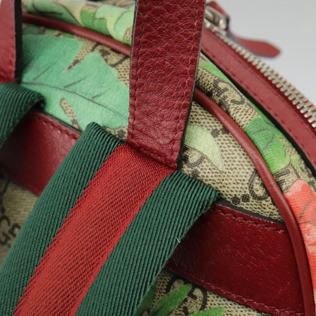 GUCCI GG Supreme Web Sherry Line Tian Backpack PVC Leather Beige Red hk1717