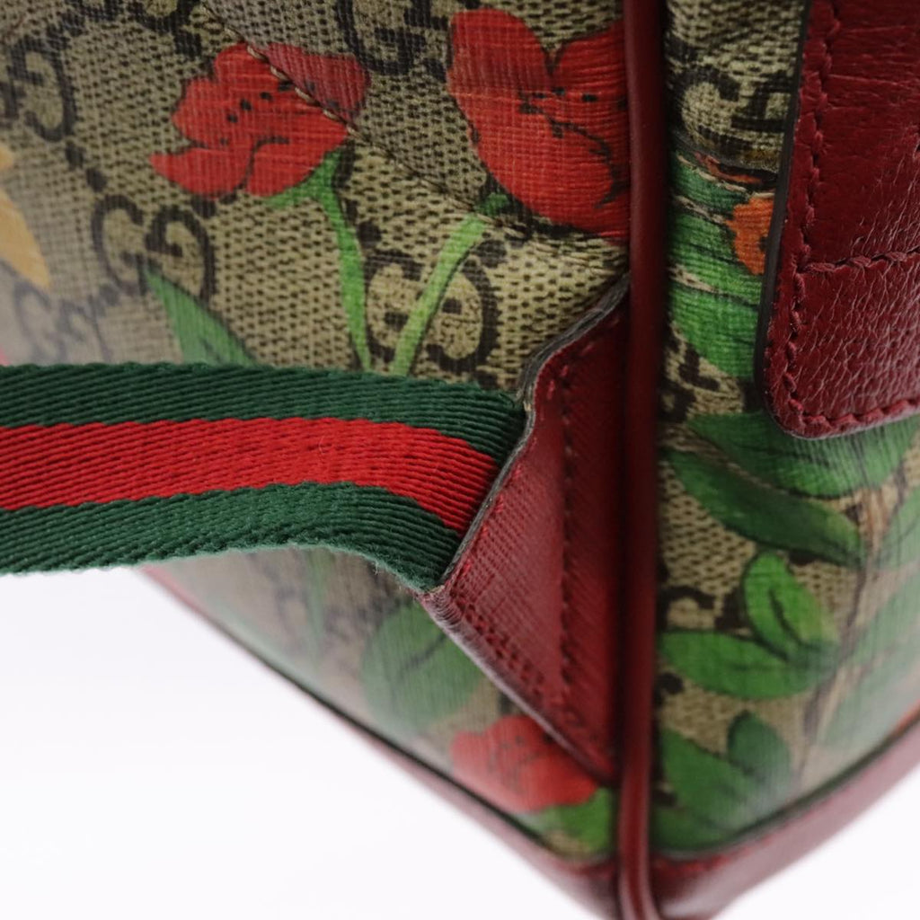 GUCCI GG Supreme Web Sherry Line Tian Backpack PVC Leather Beige Red hk1717