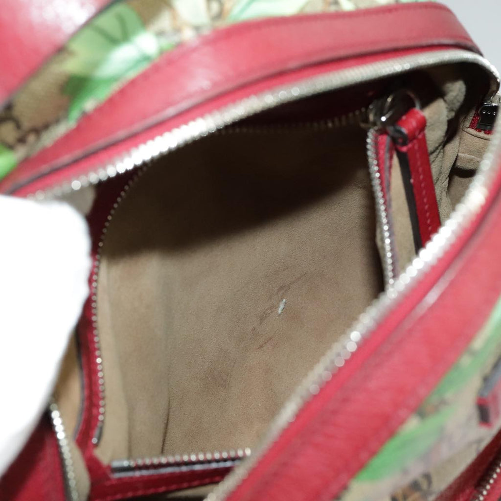 GUCCI GG Supreme Web Sherry Line Tian Backpack PVC Leather Beige Red hk1717