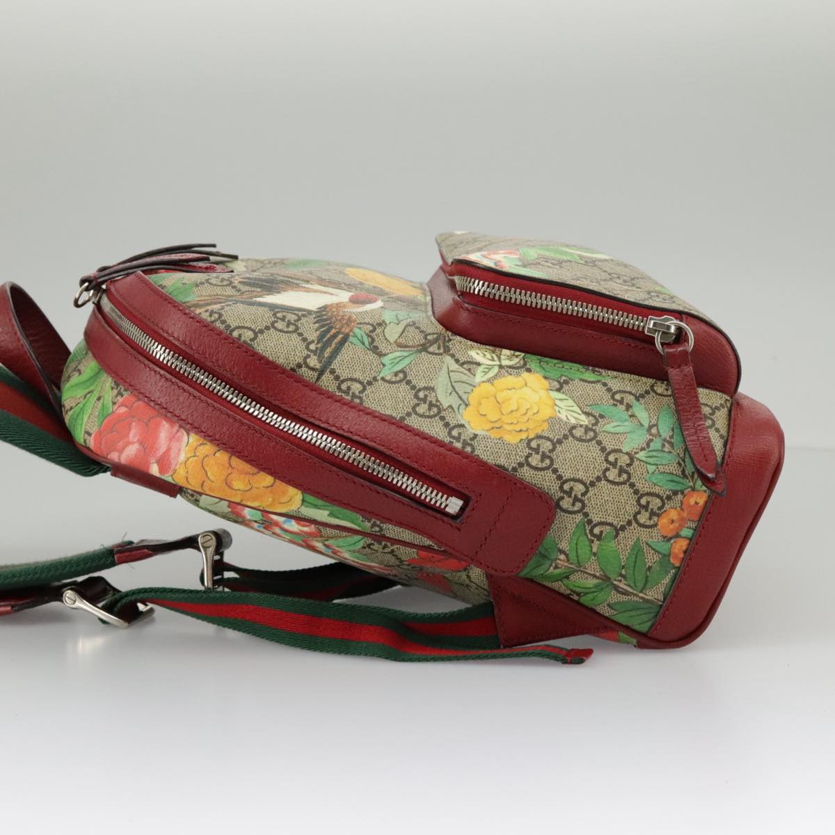 GUCCI GG Supreme Web Sherry Line Tian Backpack PVC Leather Beige Red hk1717