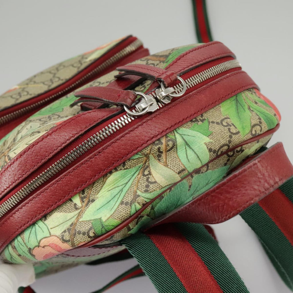 GUCCI GG Supreme Web Sherry Line Tian Backpack PVC Leather Beige Red hk1717