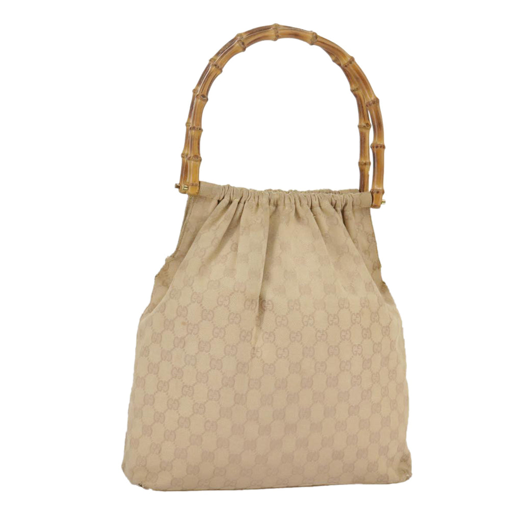 GUCCI GG Canvas Bamboo Tote Bag Beige Gold 92709 hk1719