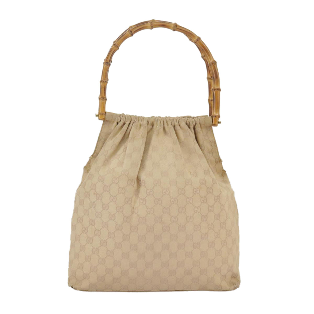 GUCCI GG Canvas Bamboo Tote Bag Beige Gold 92709 hk1719