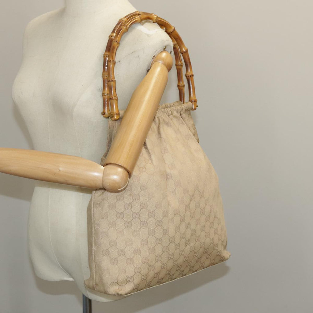 GUCCI GG Canvas Bamboo Tote Bag Beige Gold 92709 hk1719