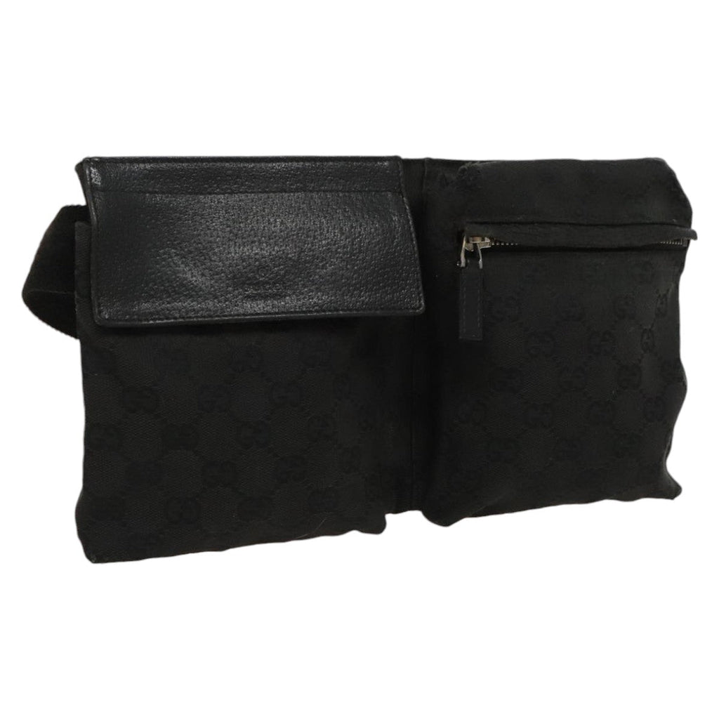 GUCCI GG Canvas Waist bag Black Silver 28566 hk1736