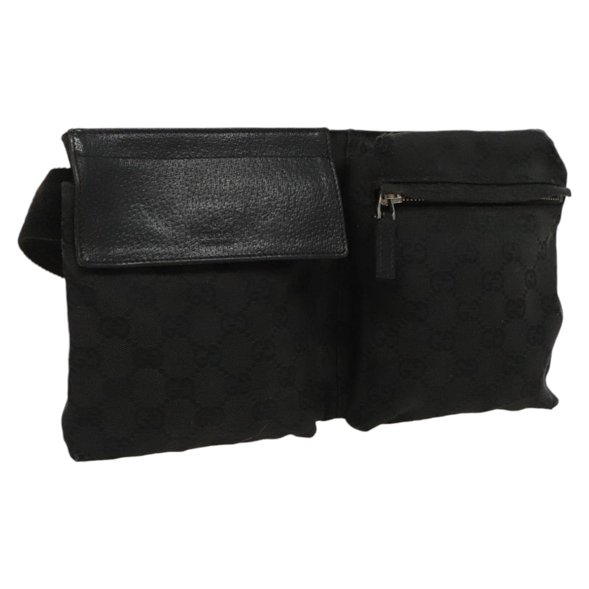 GUCCI GG Canvas Waist bag Black Silver 28566 hk1736