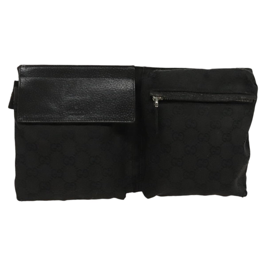 GUCCI GG Canvas Waist bag Black Silver 28566 hk1736