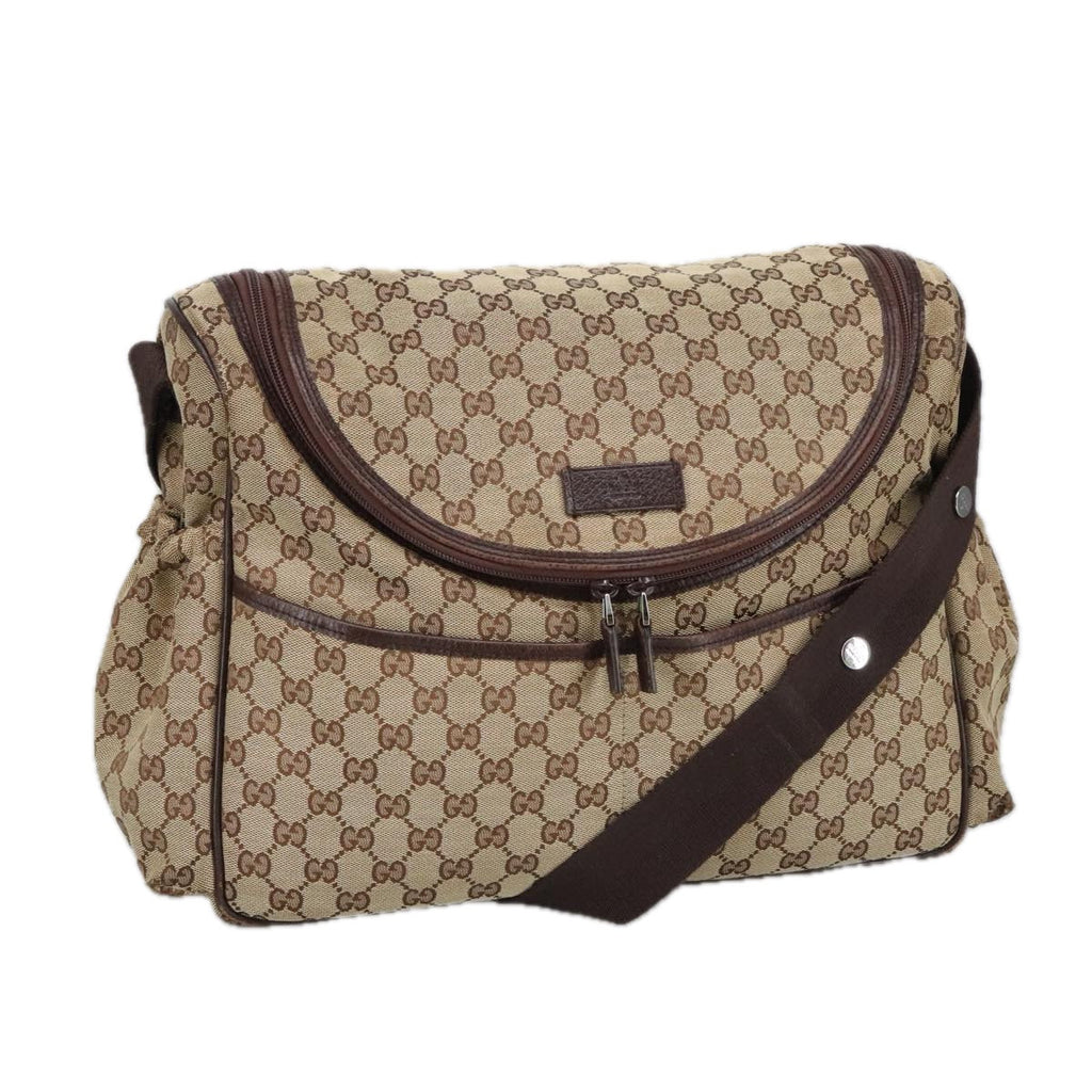 GUCCI GG Canvas Shoulder Bag Beige Silver 123326 hk1738
