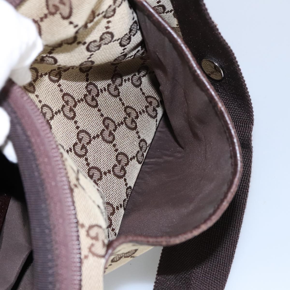 GUCCI GG Canvas Shoulder Bag Beige Silver 123326 hk1738