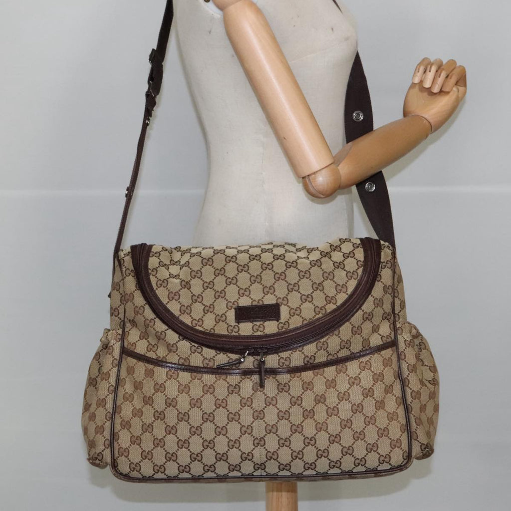 GUCCI GG Canvas Shoulder Bag Beige Silver 123326 hk1738