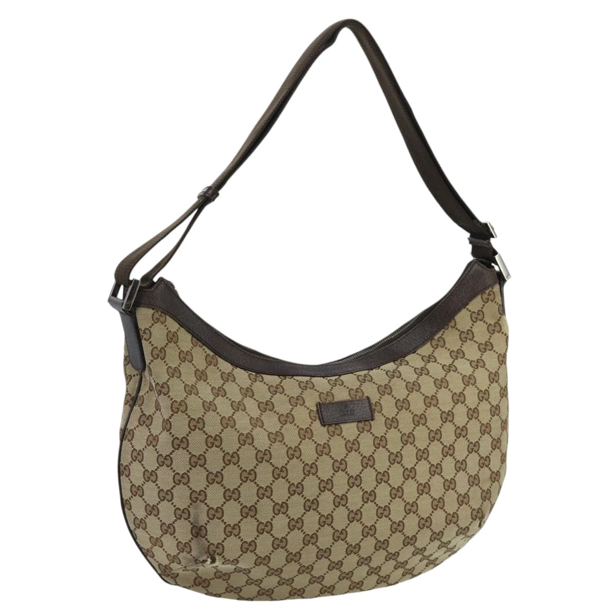 GUCCI GG Canvas Shoulder Bag Beige Brown Silver 189752 hk1739