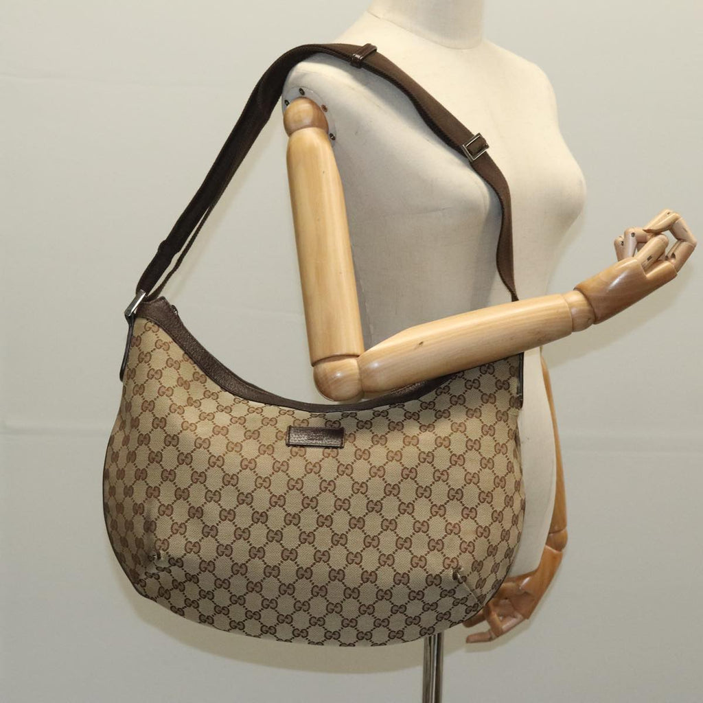 GUCCI GG Canvas Shoulder Bag Beige Brown Silver 189752 hk1739