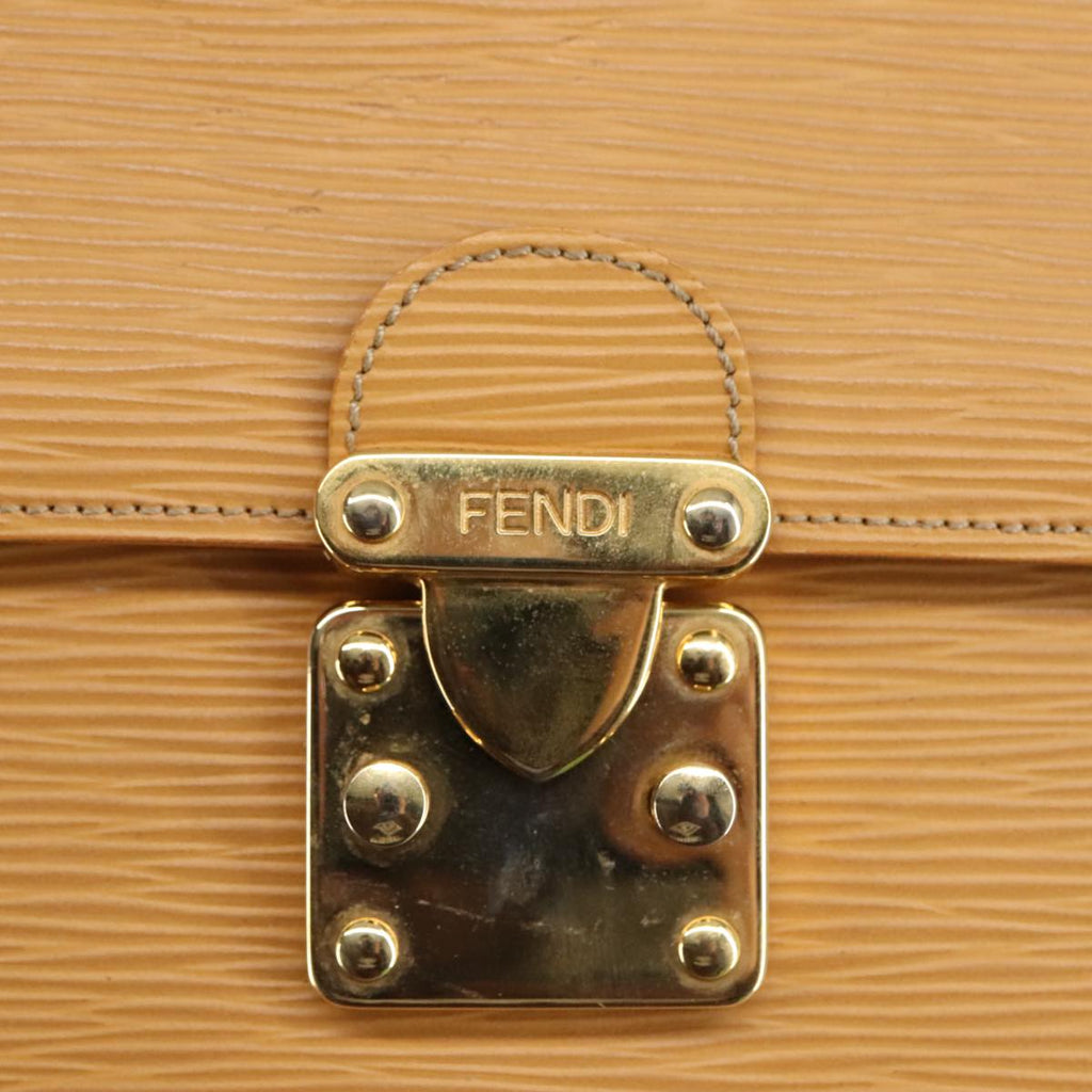 FENDI Hand Bag Leather 2way Beige Gold hk1781