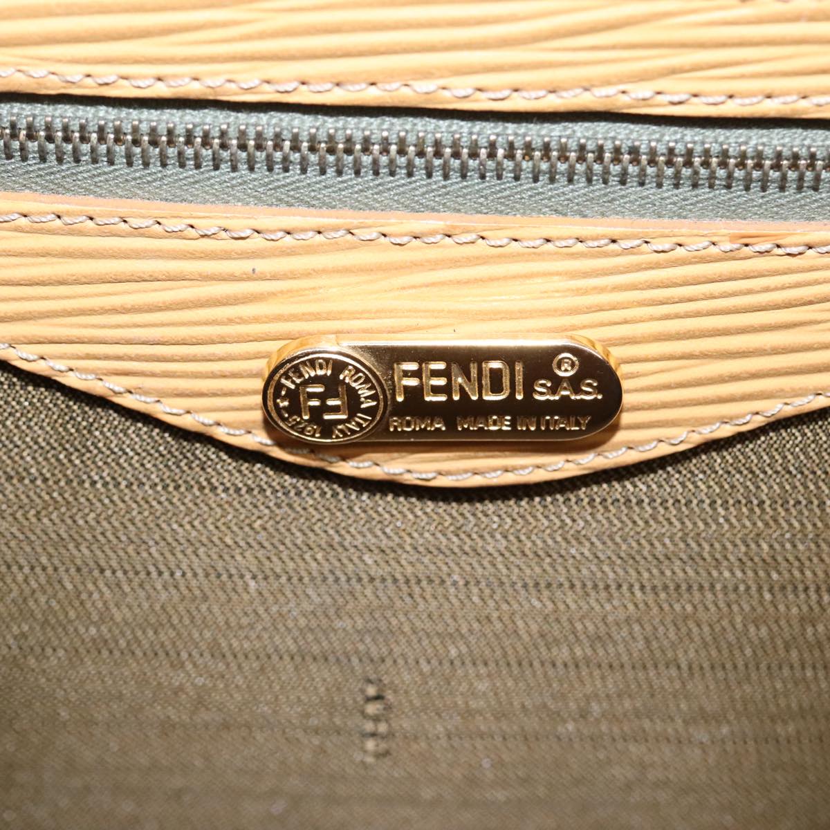 FENDI Hand Bag Leather 2way Beige Gold hk1781