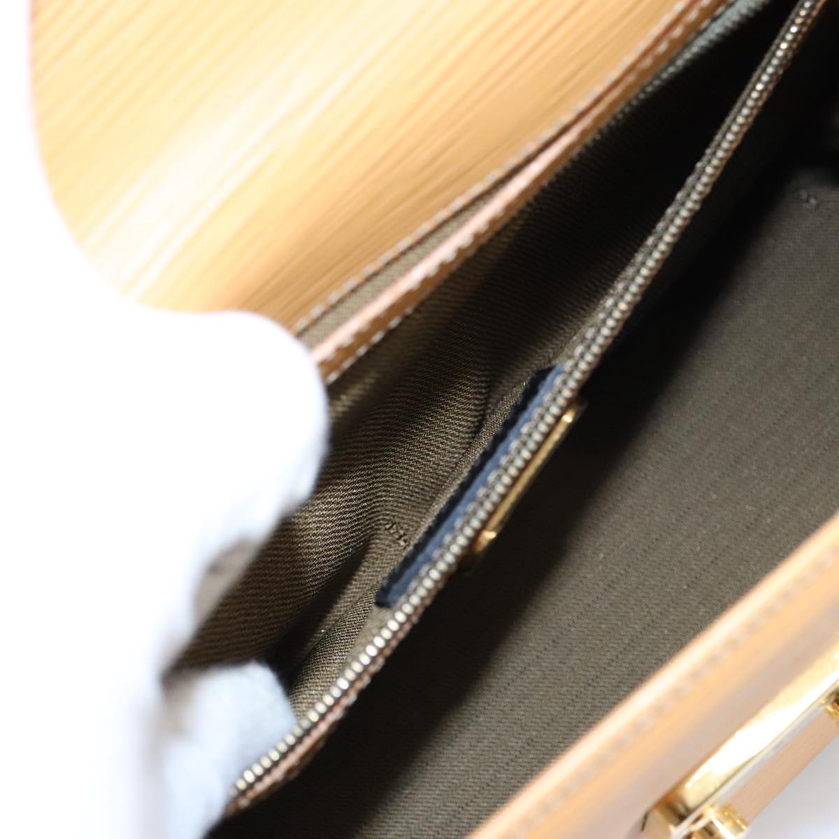 FENDI Hand Bag Leather 2way Beige Gold hk1781