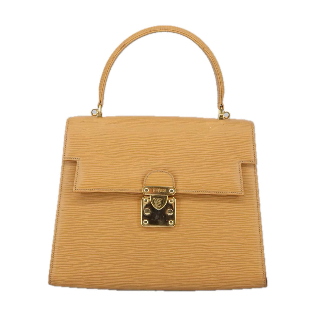 FENDI Hand Bag Leather 2way Beige Gold hk1781