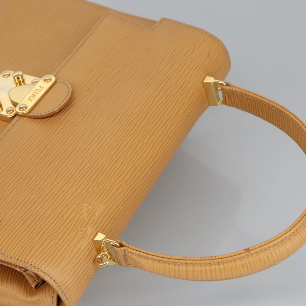 FENDI Hand Bag Leather 2way Beige Gold hk1781