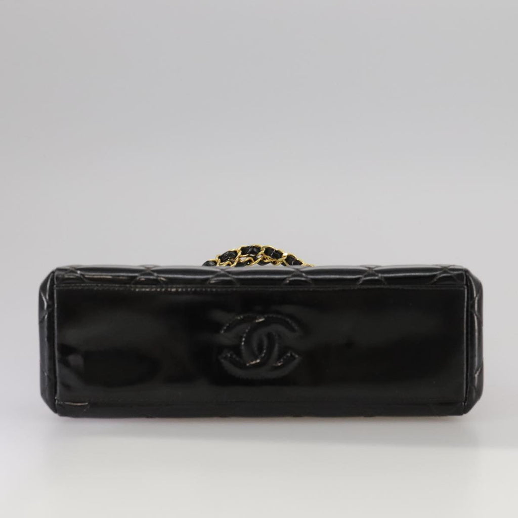 CHANEL Matelasse Chain Hand Bag Patent leather Black Gold CC hk1896