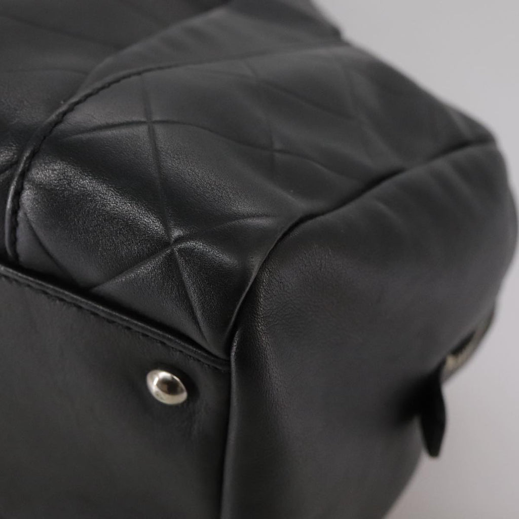 CHANEL V Stitch Hand Bag Leather Black Silver CC hk1897