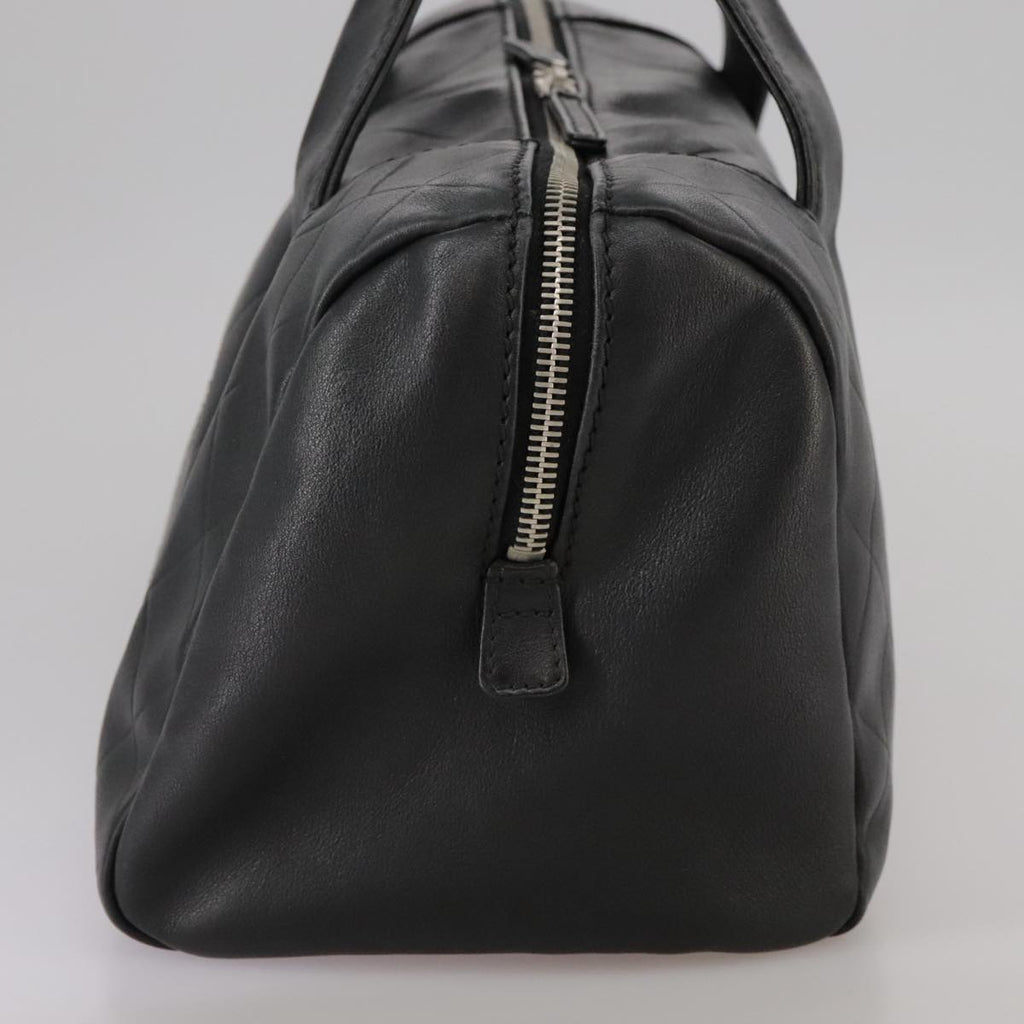 CHANEL V Stitch Hand Bag Leather Black Silver CC hk1897