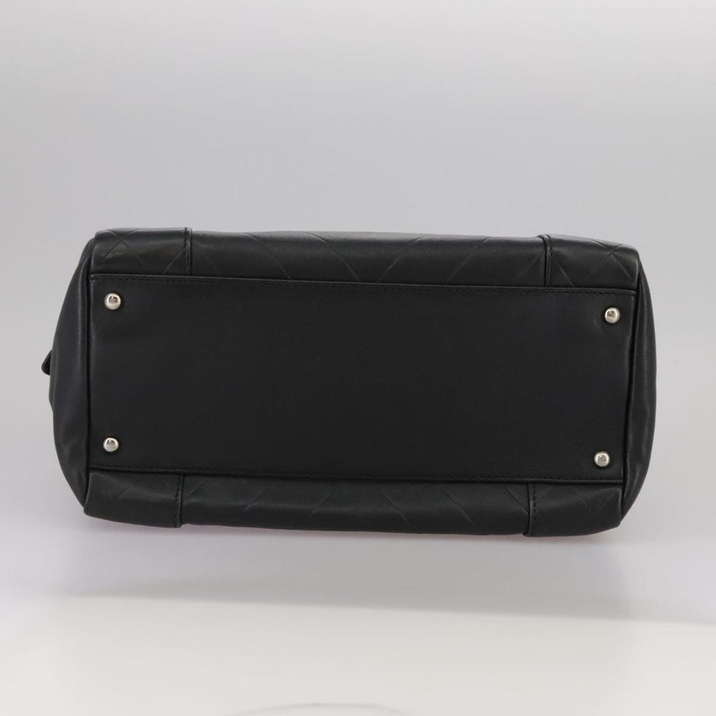 CHANEL V Stitch Hand Bag Leather Black Silver CC hk1897