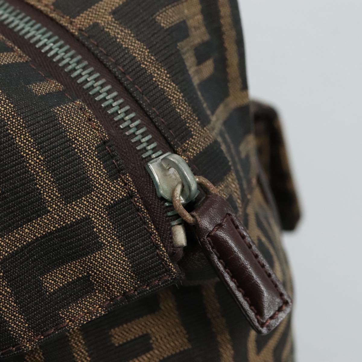 FENDI Zucca Canvas Hand Bag Brown Black hk1925