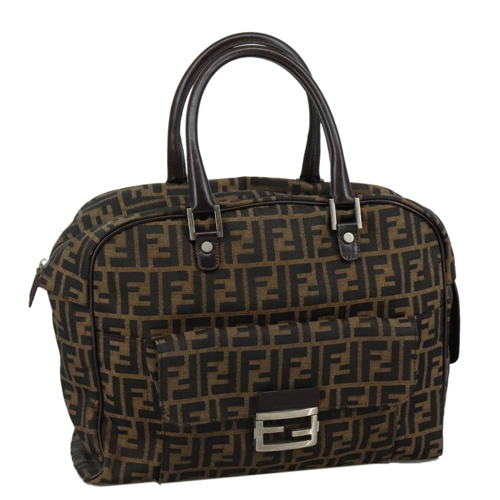 FENDI Zucca Canvas Hand Bag Brown Black hk1925