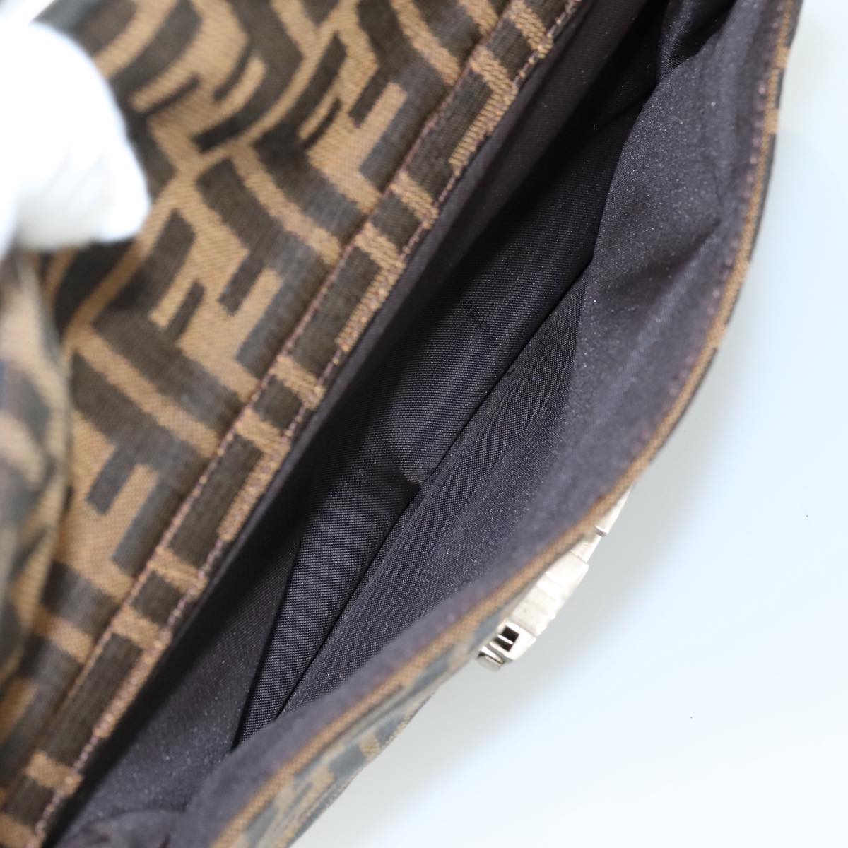 FENDI Zucca Canvas Hand Bag Brown Black hk1925