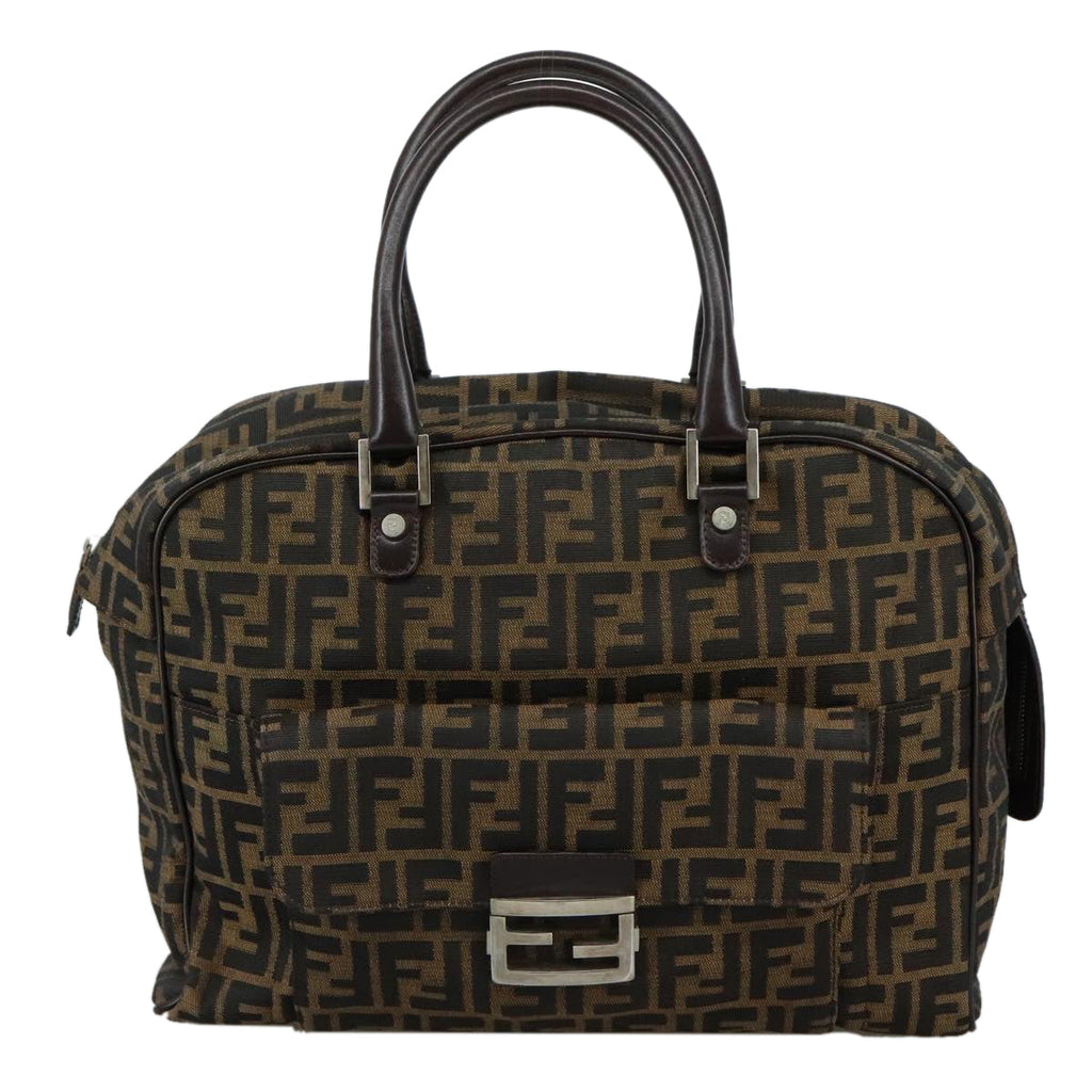 FENDI Zucca Canvas Hand Bag Brown Black hk1925
