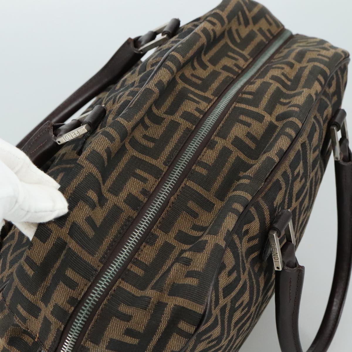 FENDI Zucca Canvas Hand Bag Brown Black hk1925
