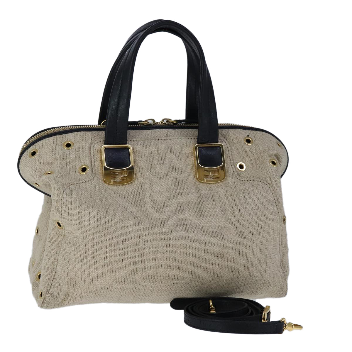 FENDI Chameleon Bag Hand Bag Canvas 2way Beige hk1927