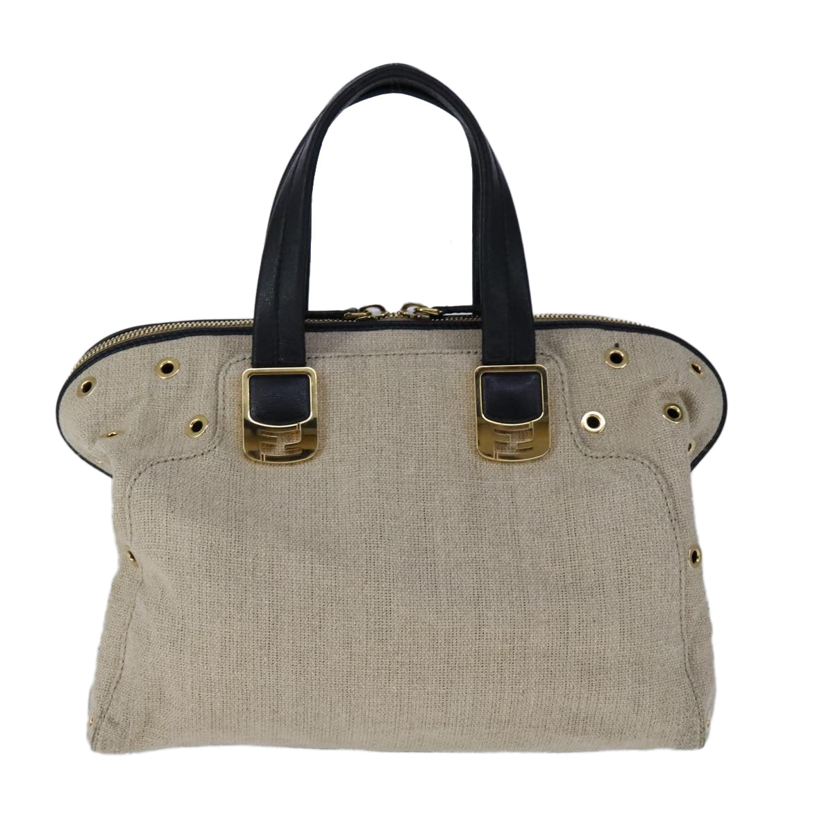 FENDI Chameleon Bag Hand Bag Canvas 2way Beige hk1927
