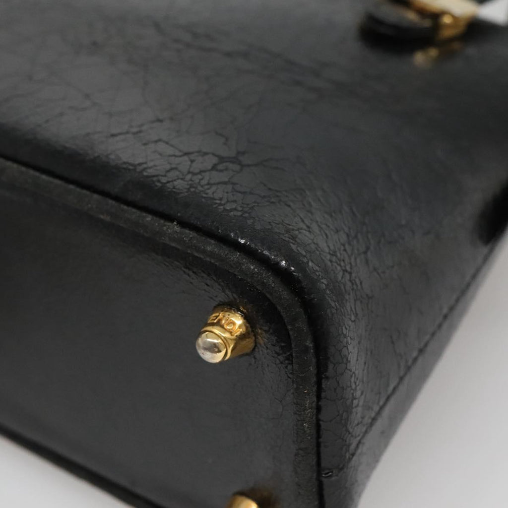 FENDI Hand Bag Leather 2way Black Gold hk1976