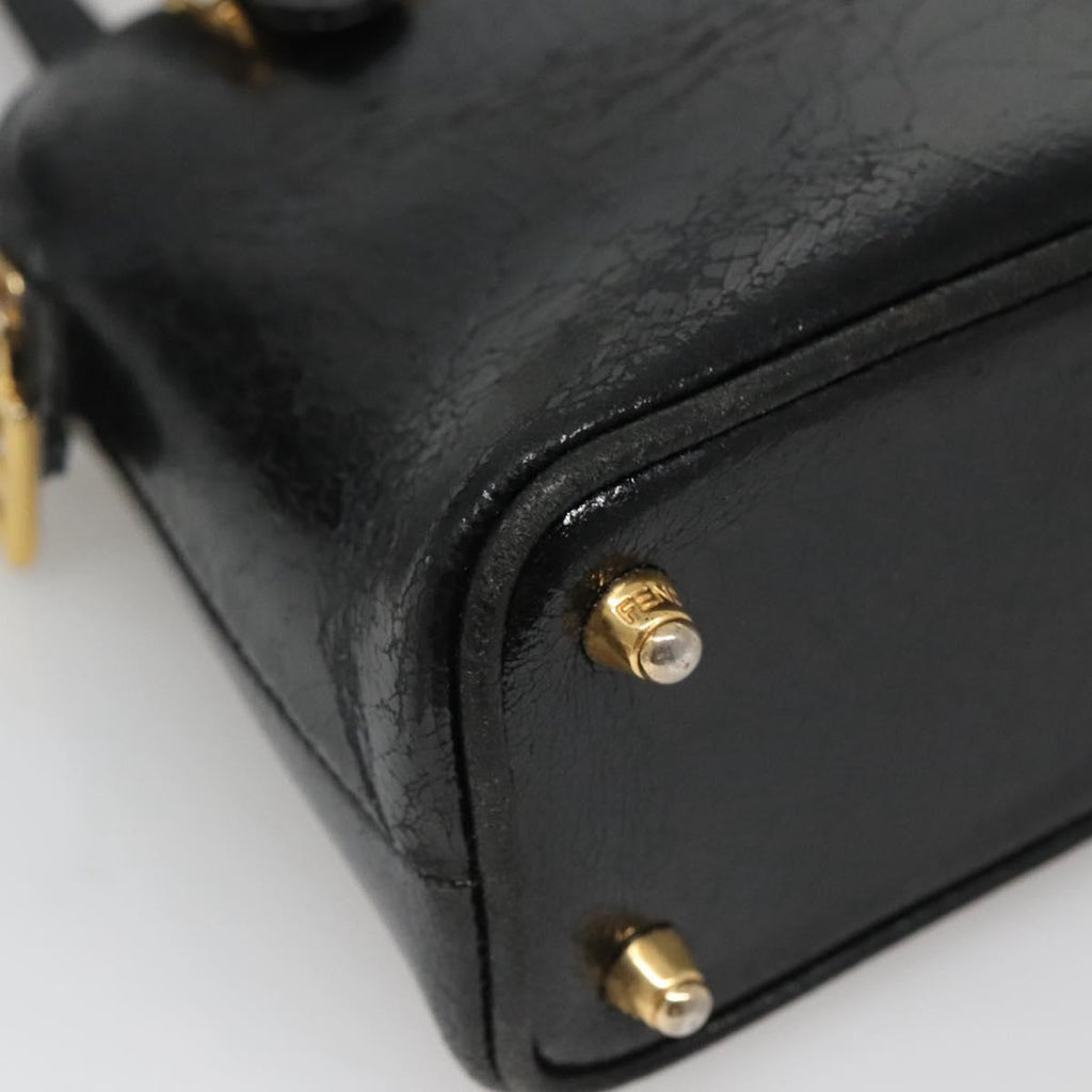 FENDI Hand Bag Leather 2way Black Gold hk1976
