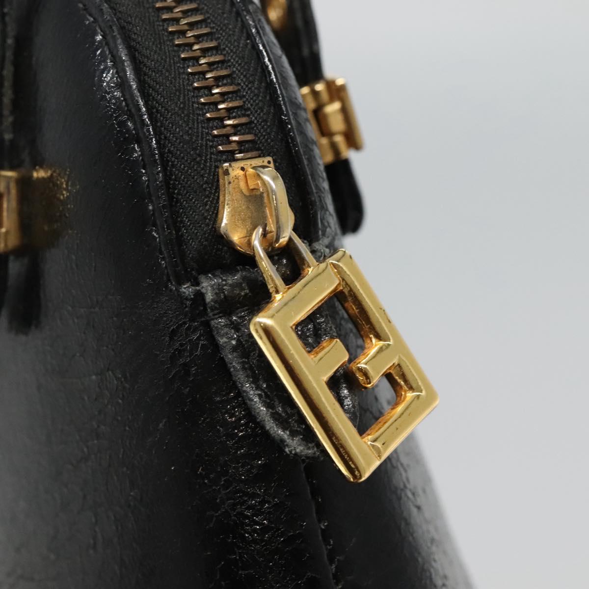 FENDI Hand Bag Leather 2way Black Gold hk1976