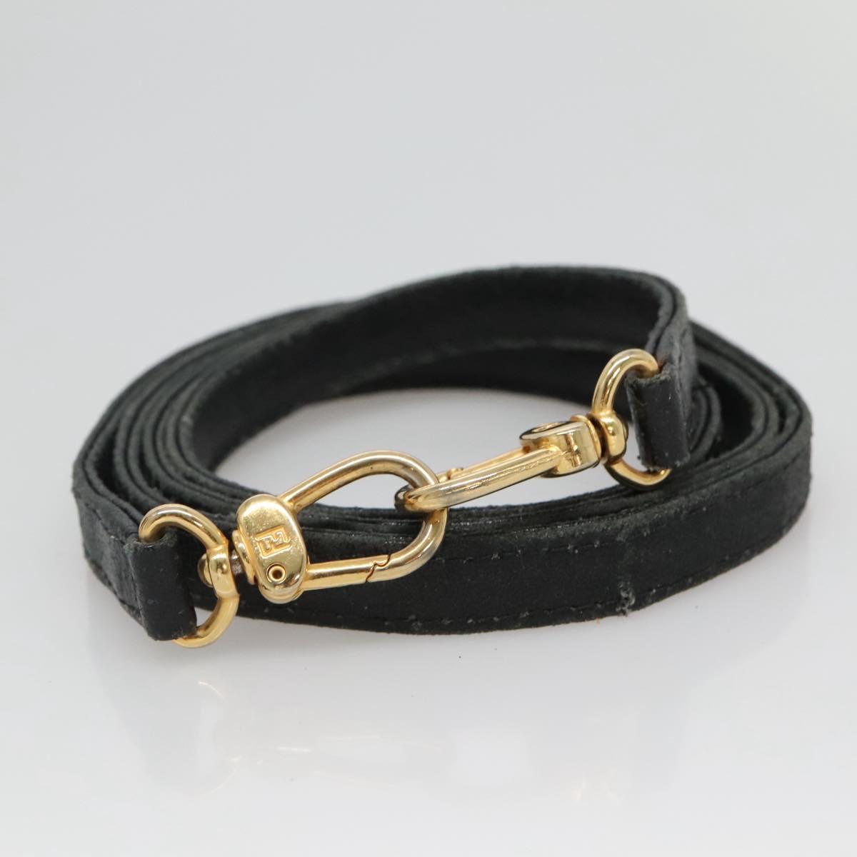 FENDI Hand Bag Leather 2way Black Gold hk1976