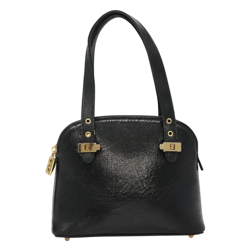 FENDI Hand Bag Leather 2way Black Gold hk1976