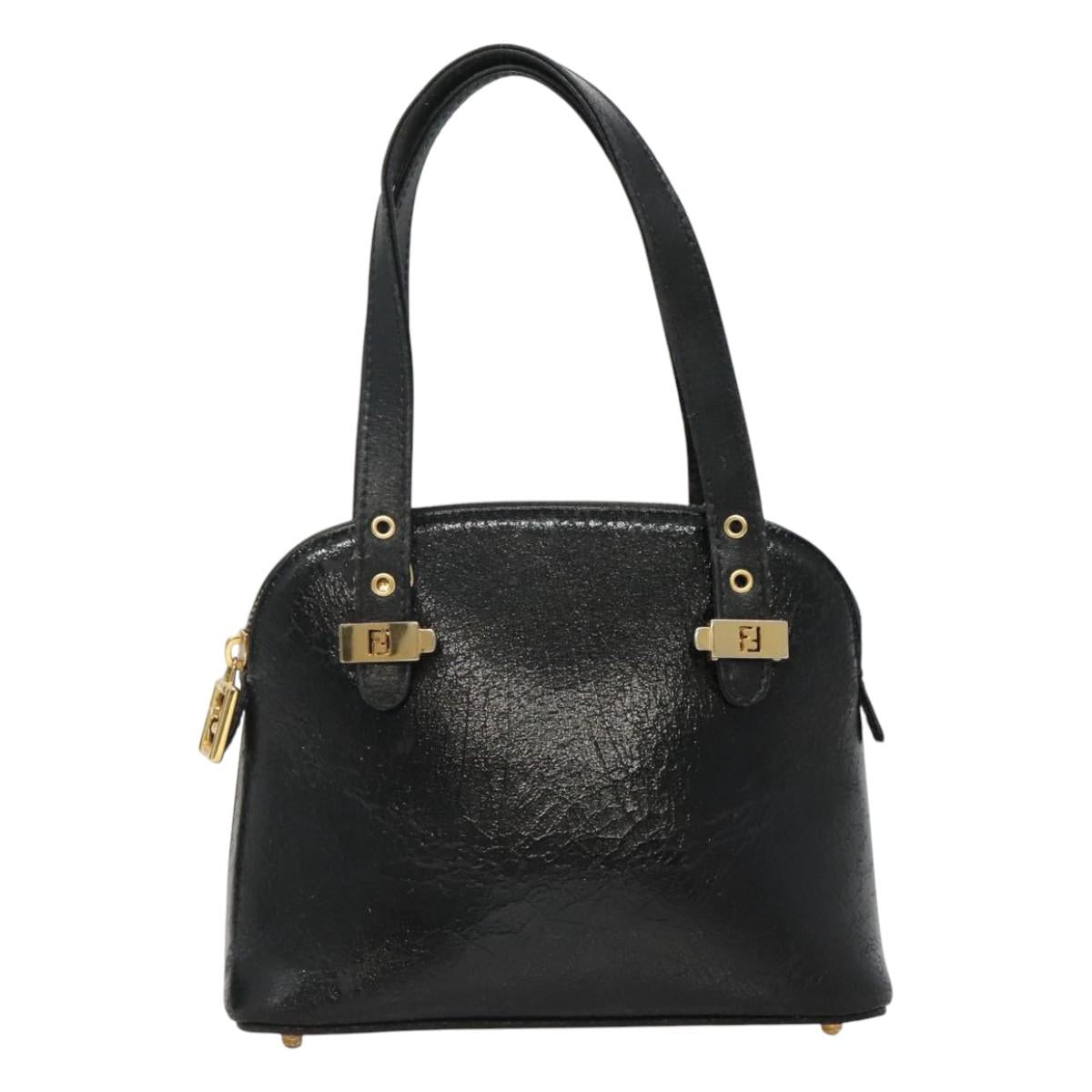 FENDI Hand Bag Leather 2way Black Gold hk1976