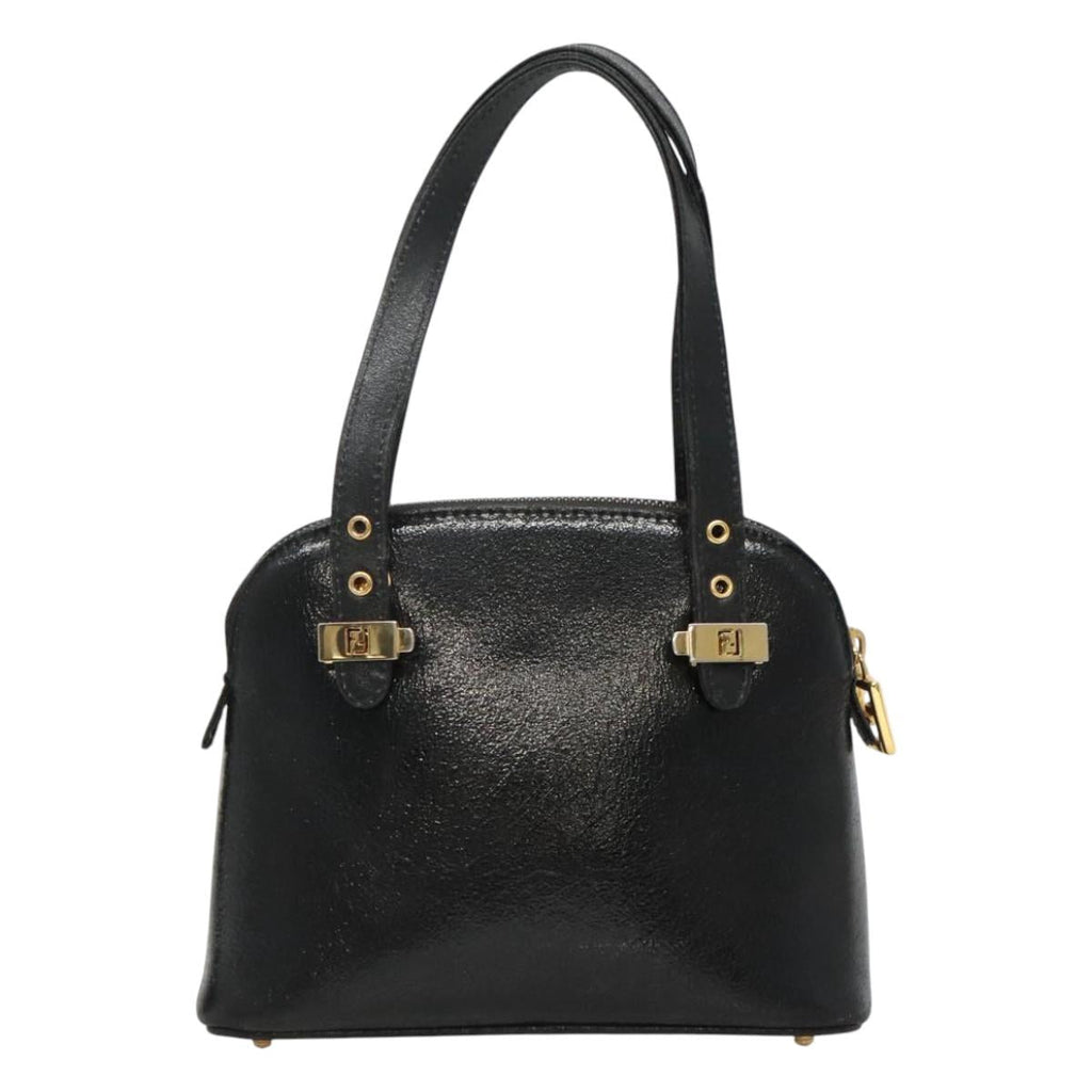 FENDI Hand Bag Leather 2way Black Gold hk1976