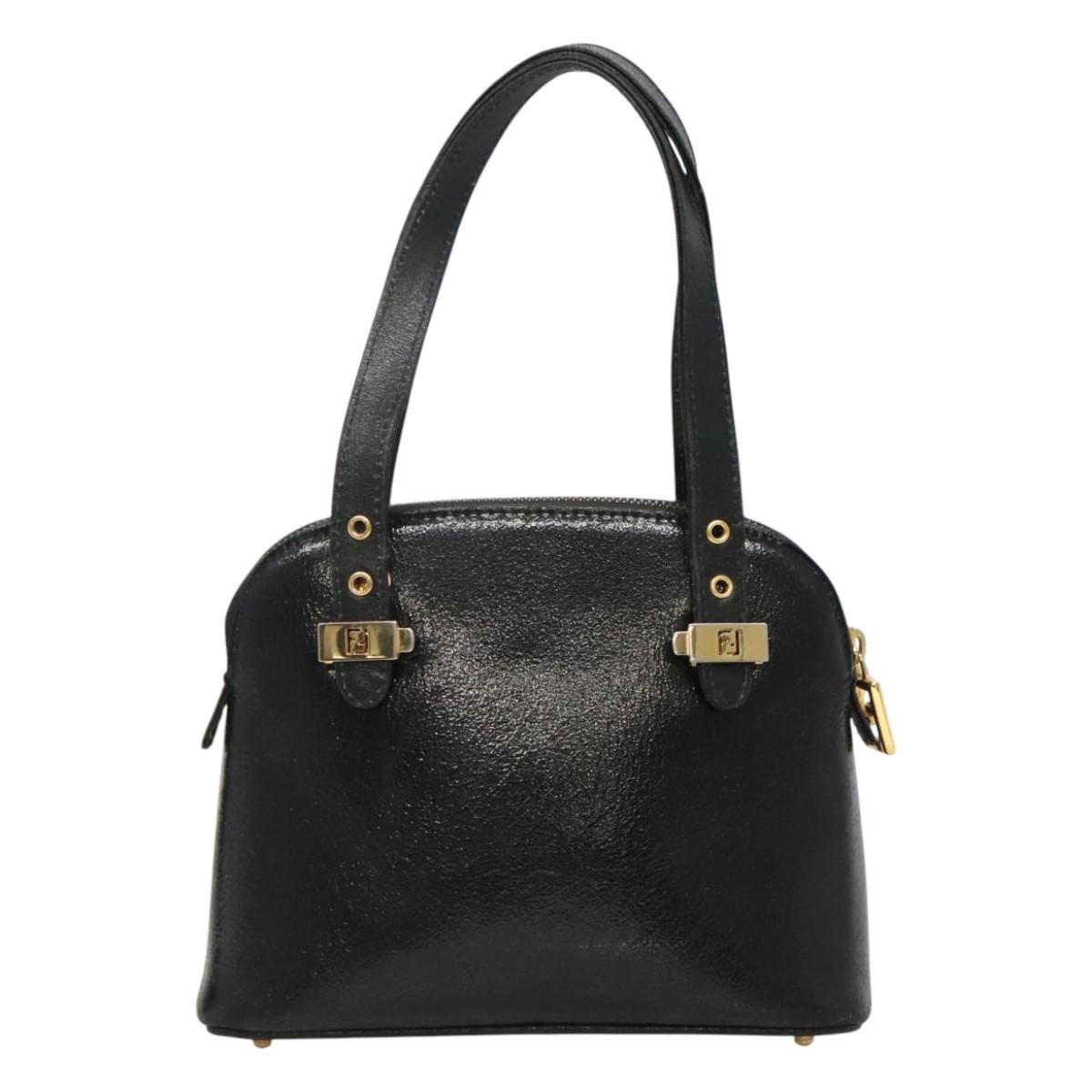 FENDI Hand Bag Leather 2way Black Gold hk1976