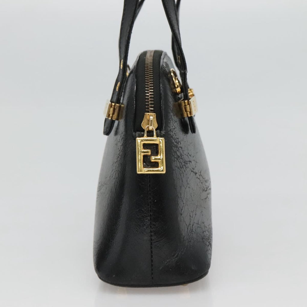 FENDI Hand Bag Leather 2way Black Gold hk1976