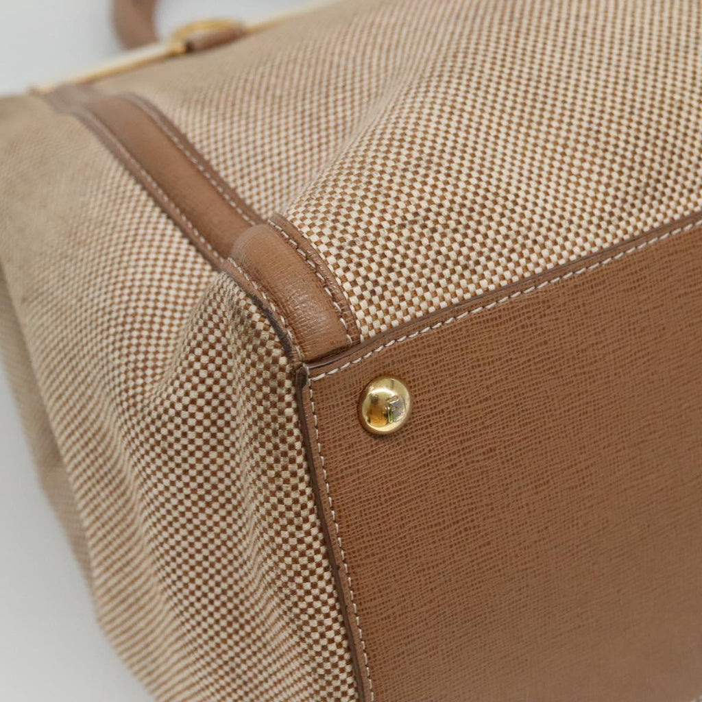 FENDI To joule Hand Bag Canvas 2way Gold Beige hk1977