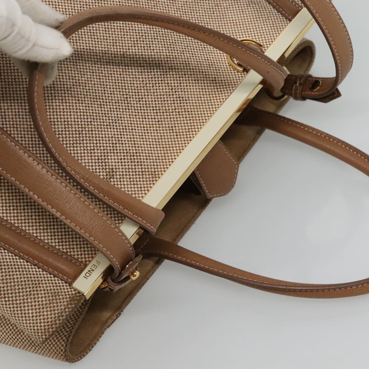 FENDI To joule Hand Bag Canvas 2way Gold Beige hk1977