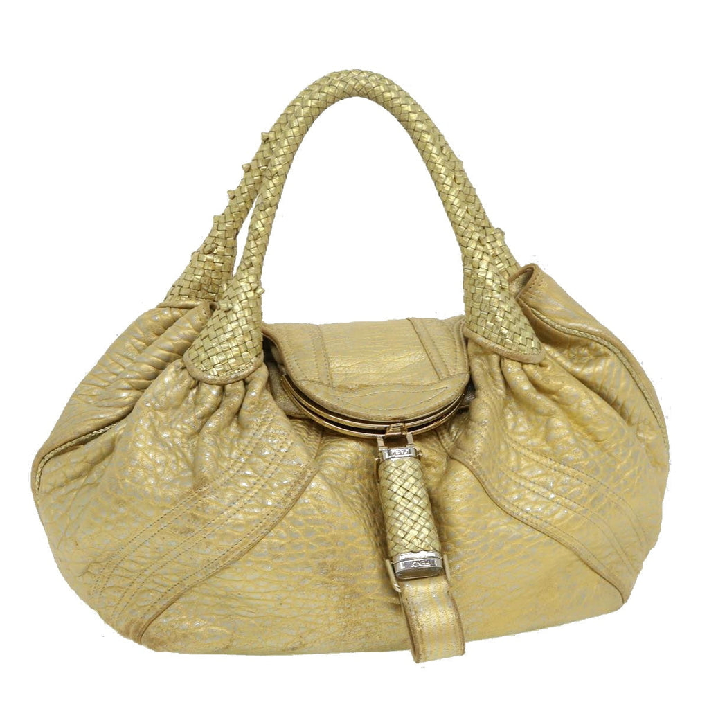 FENDI Spy Bag Zucca Canvas Shoulder Bag Leather Gold hk396