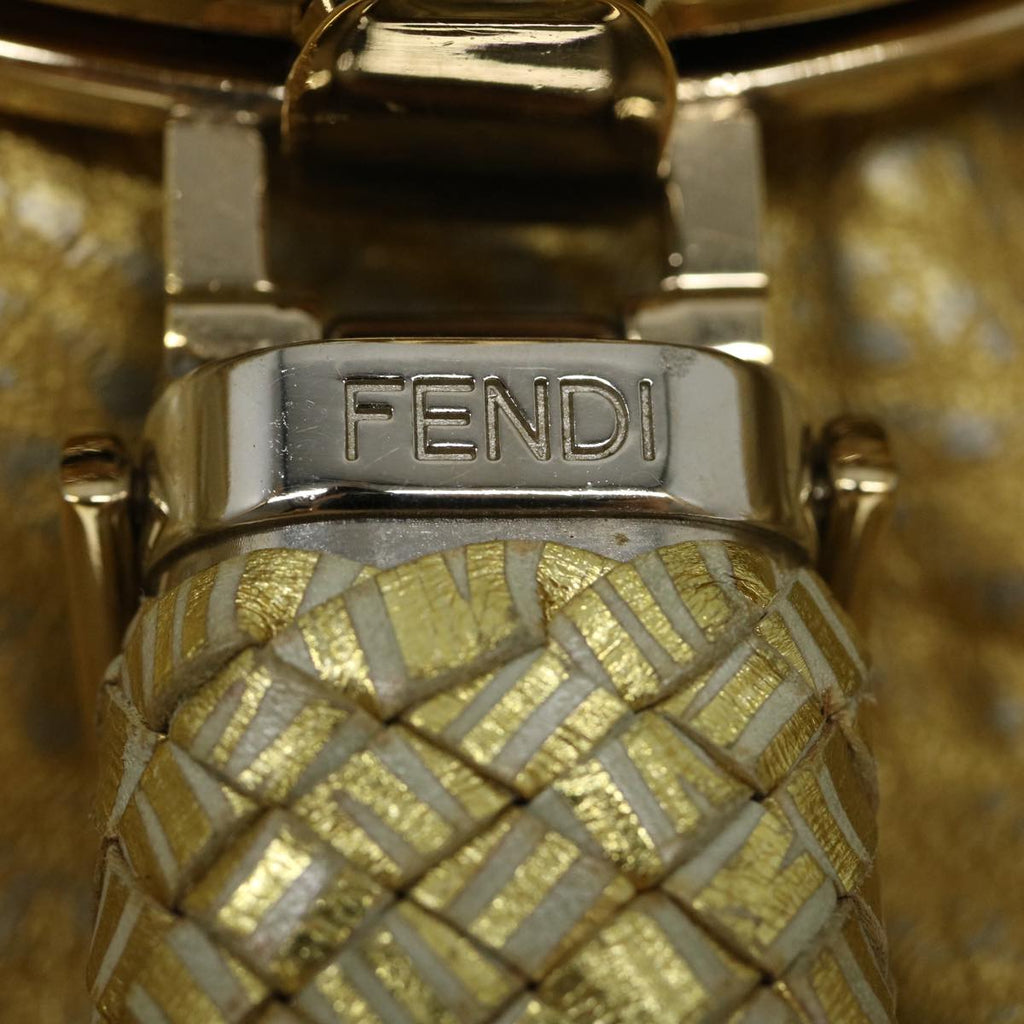 FENDI Spy Bag Zucca Canvas Shoulder Bag Leather Gold hk396