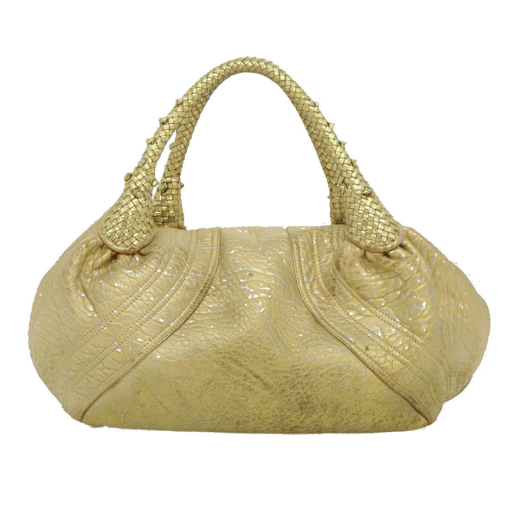 FENDI Spy Bag Zucca Canvas Shoulder Bag Leather Gold hk396