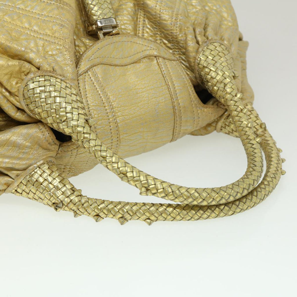 FENDI Spy Bag Zucca Canvas Shoulder Bag Leather Gold hk396