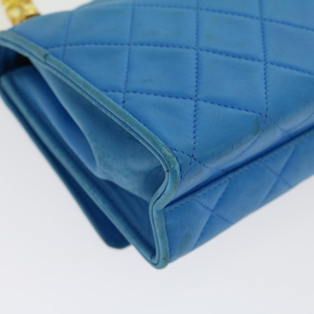 CHANEL Hand Bag Lamb Skin Blue CC hk455A